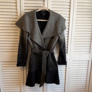 White House Black Market Gray-to-Black Ombre Belted Coat